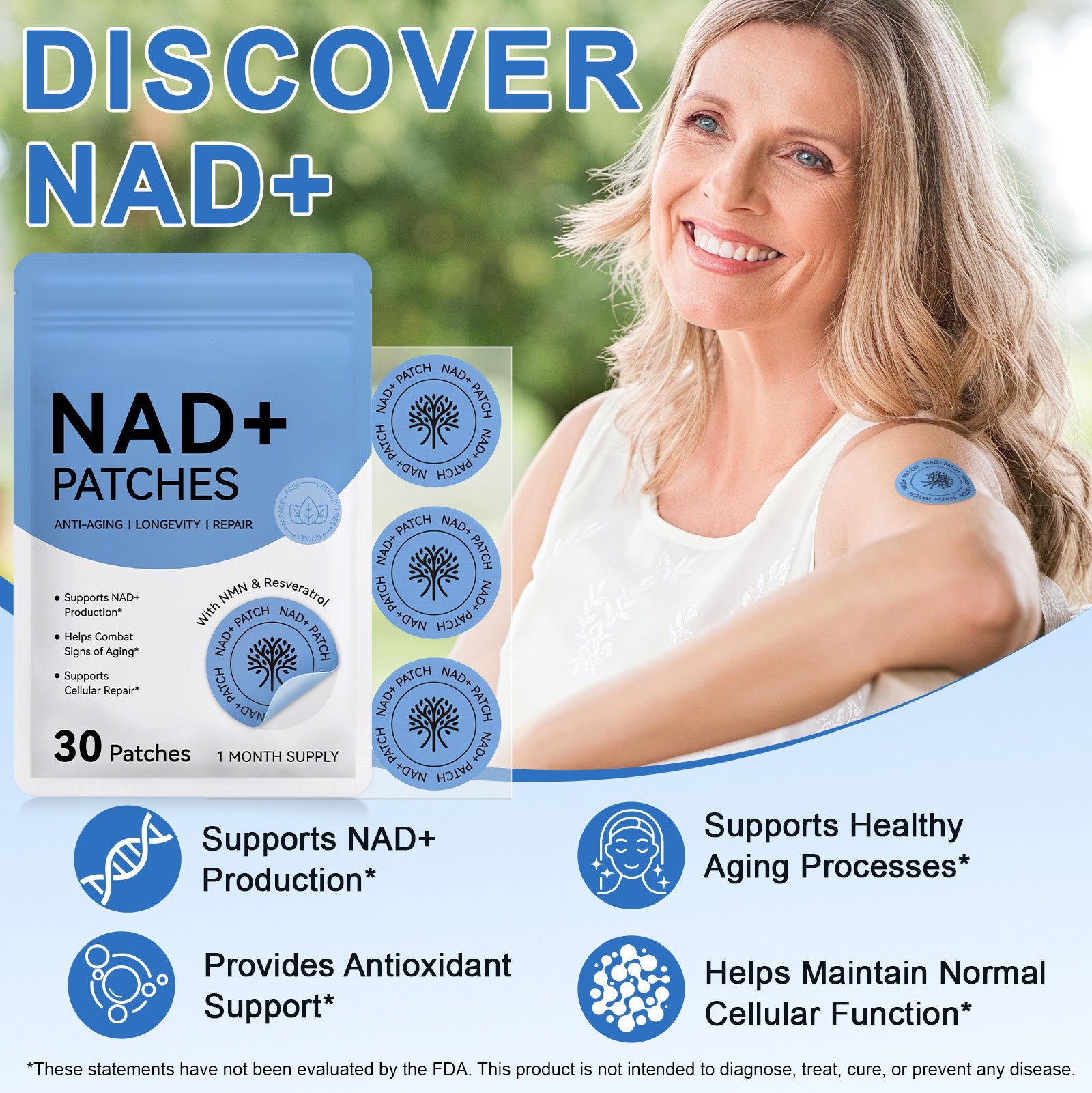 NAD+ Transdermal Energy & Cellular Support Patches 1 month supply